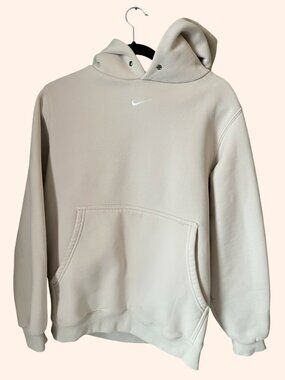 Nike Cream Hoodie Minimal Swoosh Pullover Fleece Size L